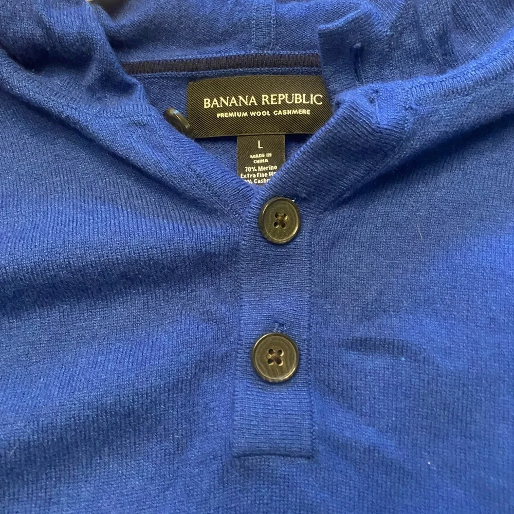 Banana Republic Men’s Blue Hooded Merino/Cashmere Sweater